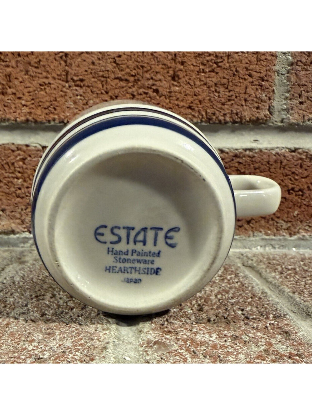 Hearthside Estate Hand Painted Striped Stoneware Coffee Mug White Blue
